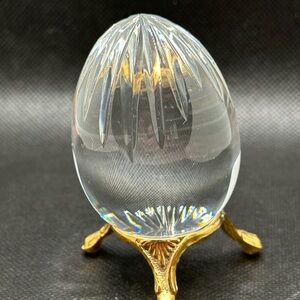 Baccarat Clear Cut Crystal Egg with Gold Base